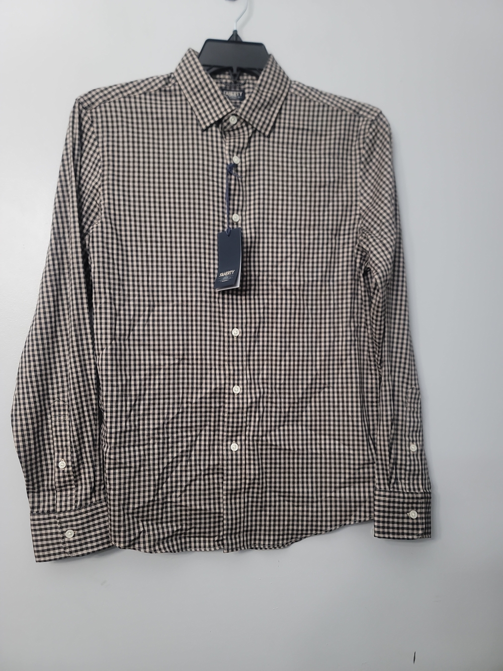 Faherty Movement Charcoal Tan Gingham Dress Shirt